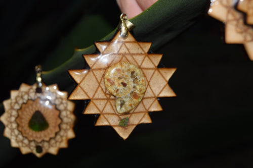 Ammonite covered in Ammolite x Sri Yantra